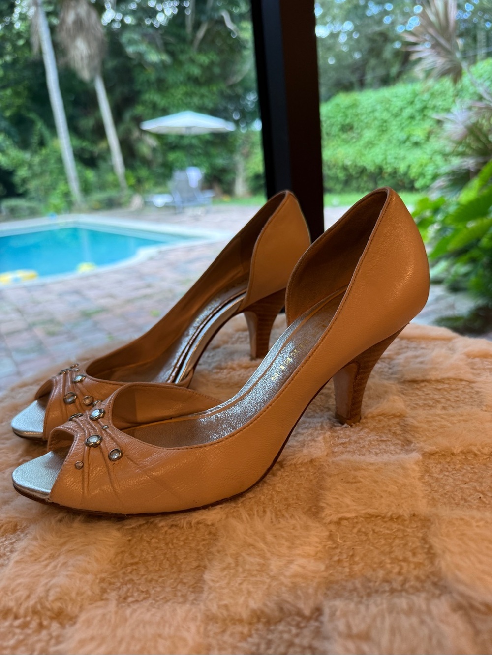 Classic Women's Tan Peep-Toe Heels